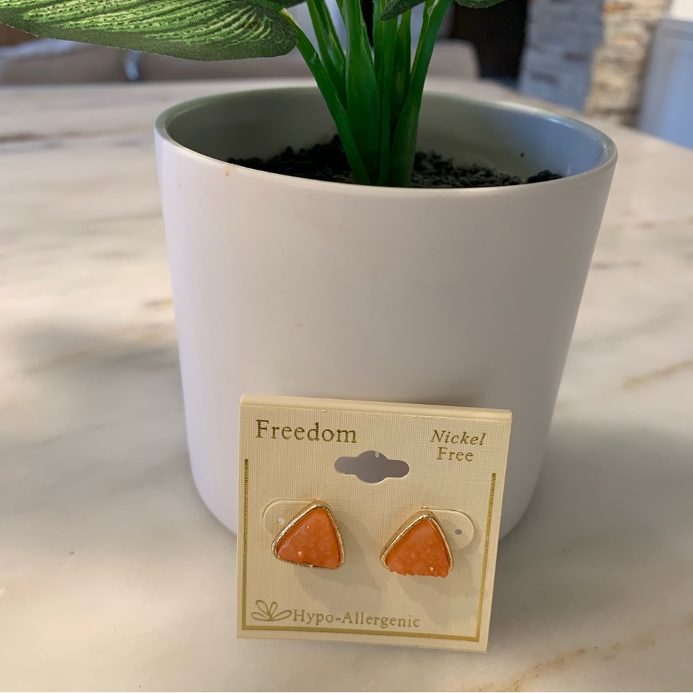 NWT Orange Triangle Shaped Stud Earrings